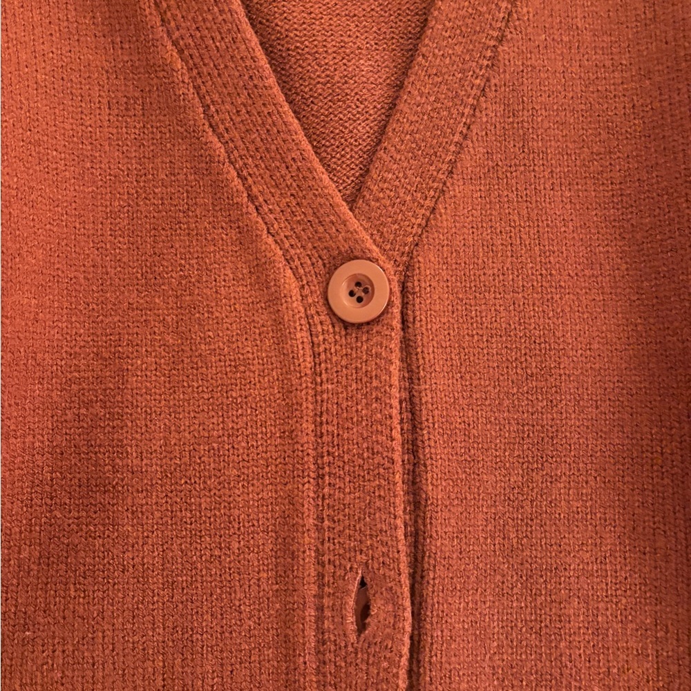 WEWOREWHAT cinched waist cardigan in chestnut Elegant Maroon Button-Up Cardigan - Picture 8 of 9